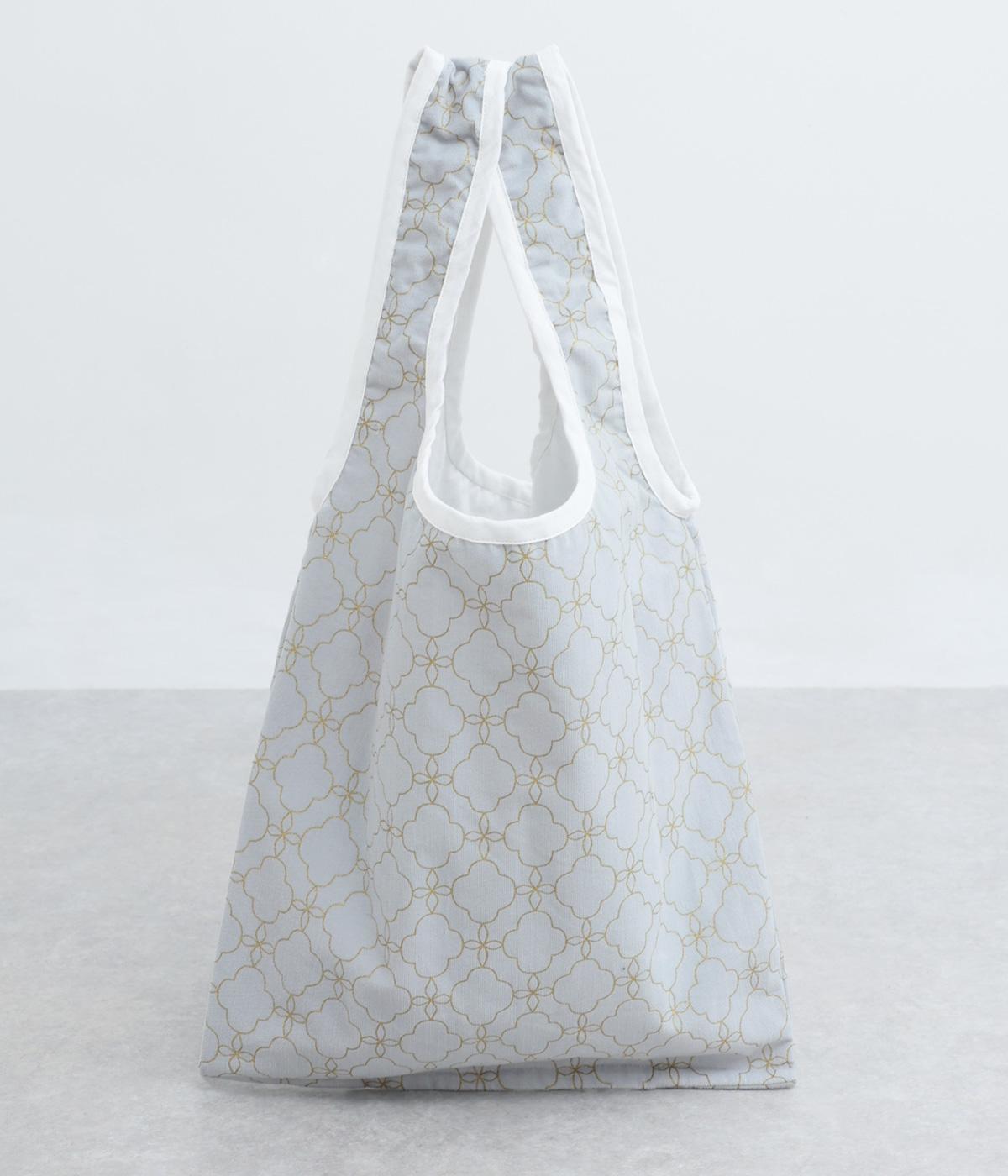 手捺染コットンベルベット　モロッカンプリント　パイピングトートバッグ(ライトグレー-F)