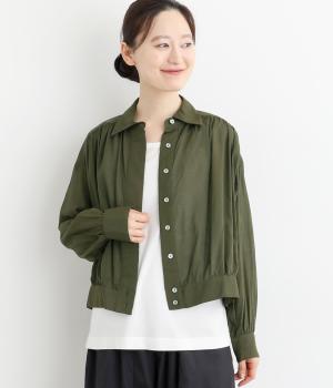 シルクタッチボイルギャザーシャツジャケット(ダークカーキ-F)