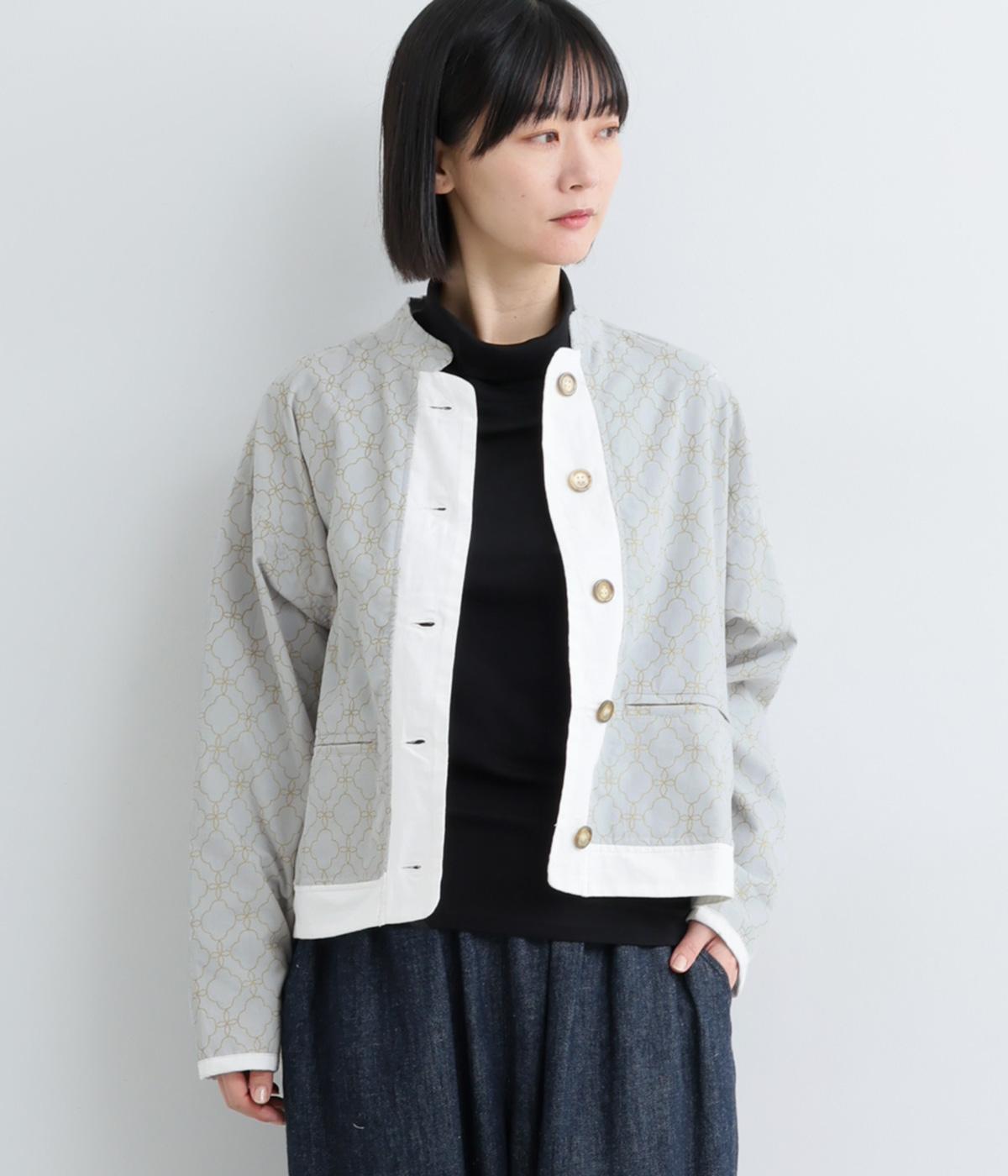 手捺染コットンベルベット　モロッカンプリント　シャツジャケット(ライトグレー-F)