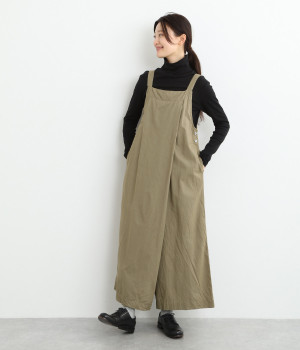コットンワイドサロペット(カーキ-ONESIZE)
