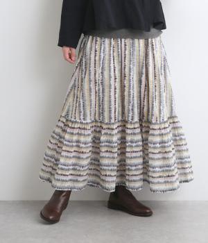 ライトボイルフサフサプリントボリュームギャザーロングスカート(オフホワイト-F)