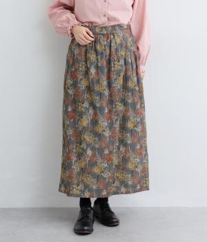 コットン　treesプリント　セミタイトスカート