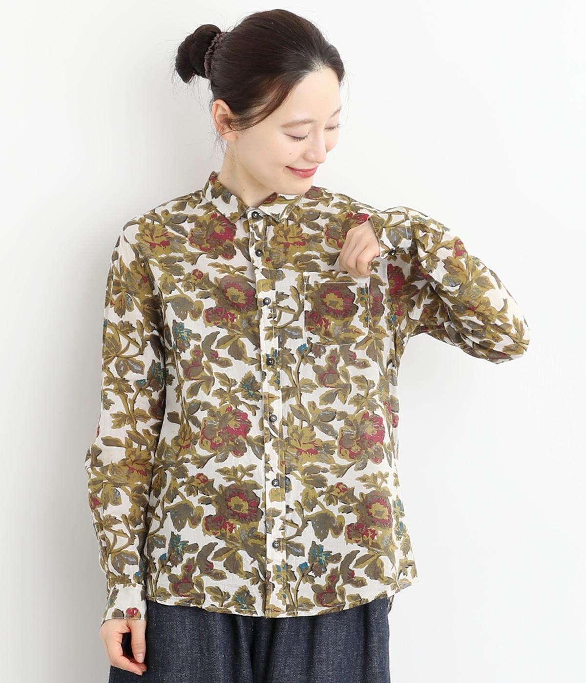 ライトボイルオールドフラワープリントレギュラーシャツ(オフホワイト-F)