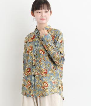 ライトボイルオールドフラワープリントレギュラーシャツ(ダークサックス-F)