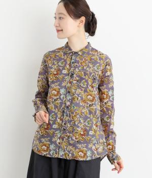 ライトボイルオールドフラワープリントレギュラーシャツ(ディムバイオレット-F)