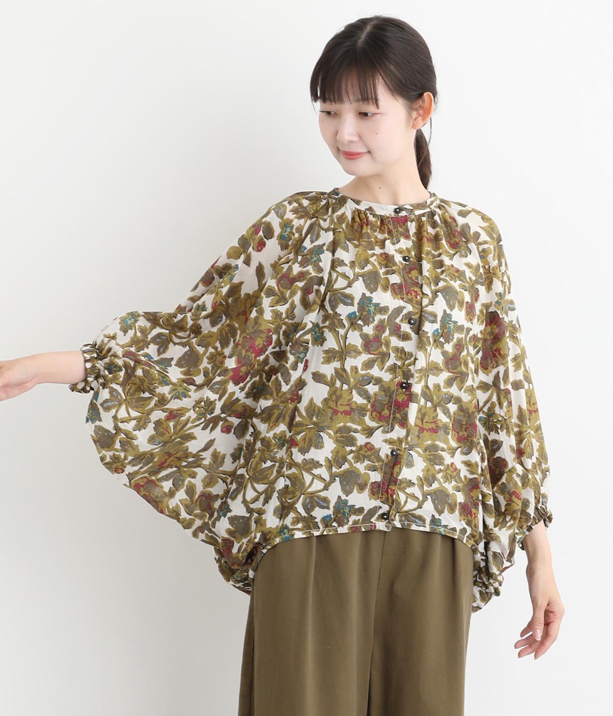 ライトボイルオールドフラワープリントバルーンブラウス(オフホワイト-F)