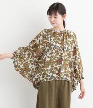 ライトボイルオールドフラワープリントバルーンブラウス(オフホワイト-F)