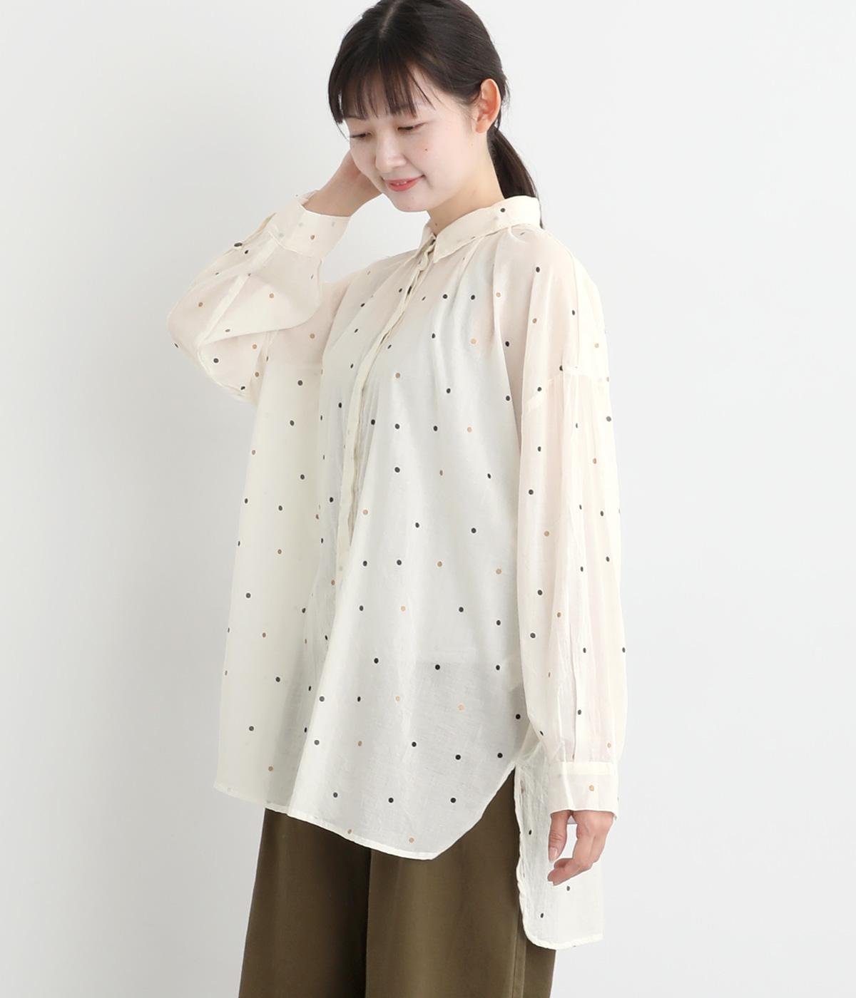 ライトボイル箔ドットプリント襟付きワイドロングシャツ(オフホワイト-F)