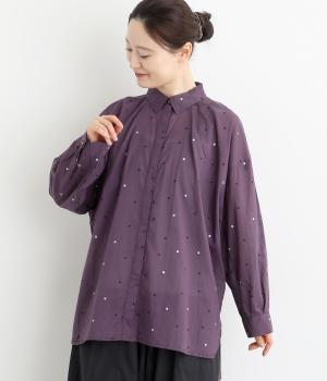 ライトボイル箔ドットプリント襟付きワイドロングシャツ(ディムバイオレット-F)
