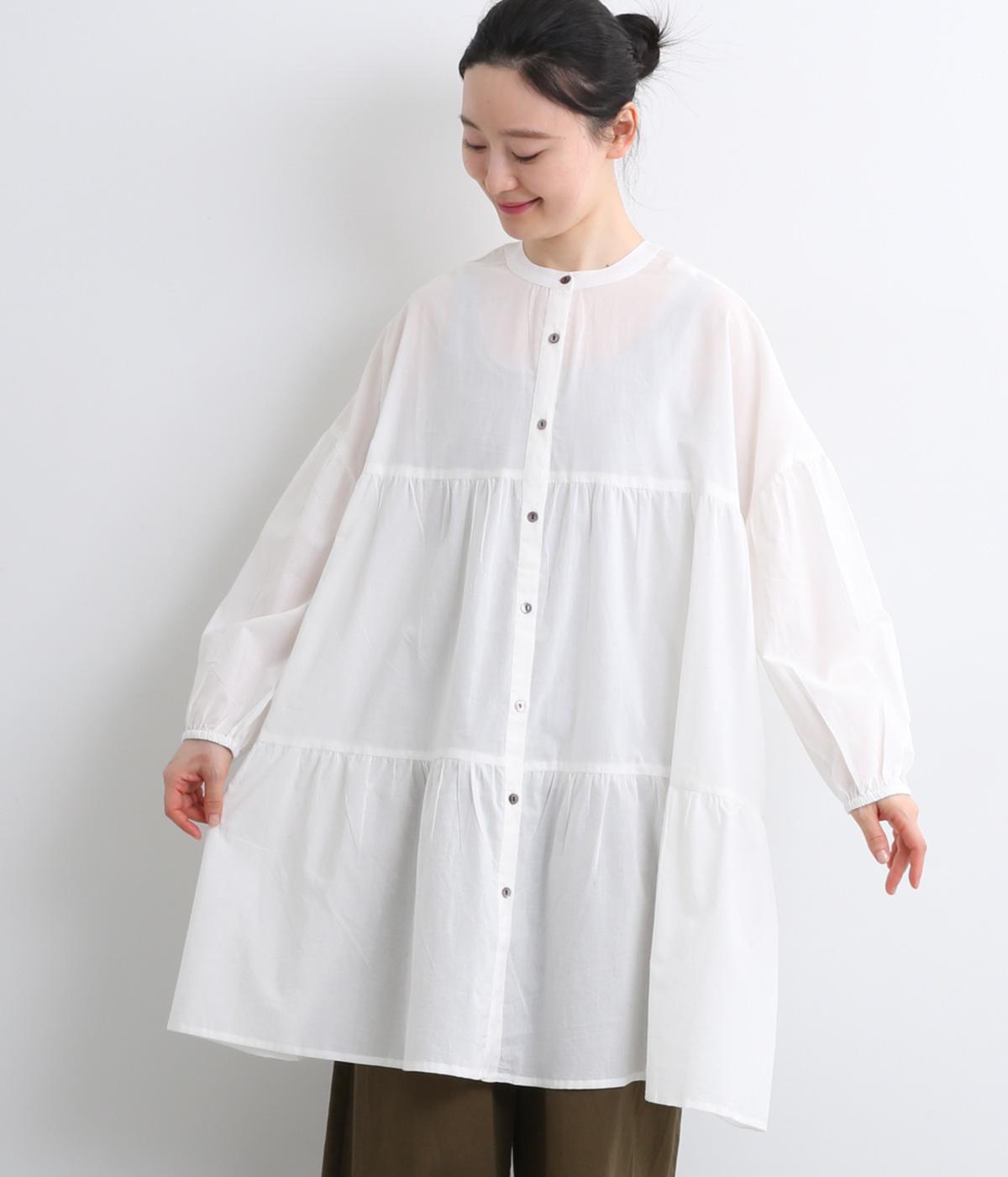 キャンブリック×コットンレース2wayティアードロングブラウス(オフホワイト-F)