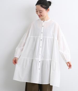 キャンブリック×コットンレース2wayティアードロングブラウス(オフホワイト-F)