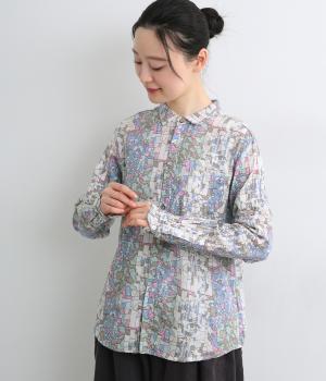 コットンボイルウォールプリントレギュラーシャツ(ダルモーヴ-F)