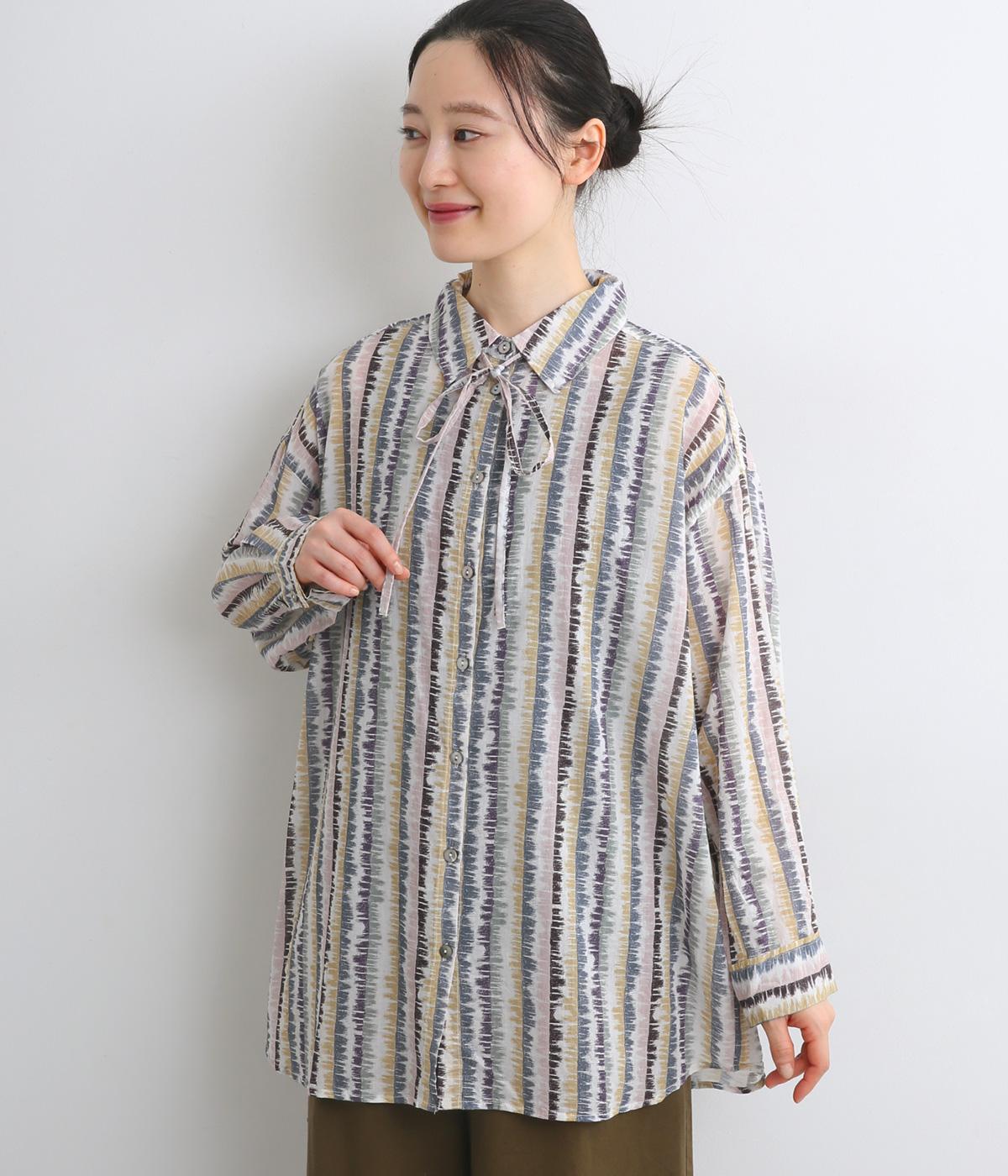 ライトボイルフサフサプリントアレンジシャツ(オフホワイト-F)