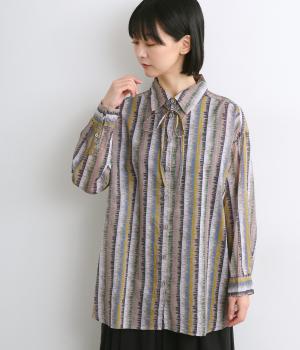 ライトボイルフサフサプリントアレンジシャツ(グレージュ-F)