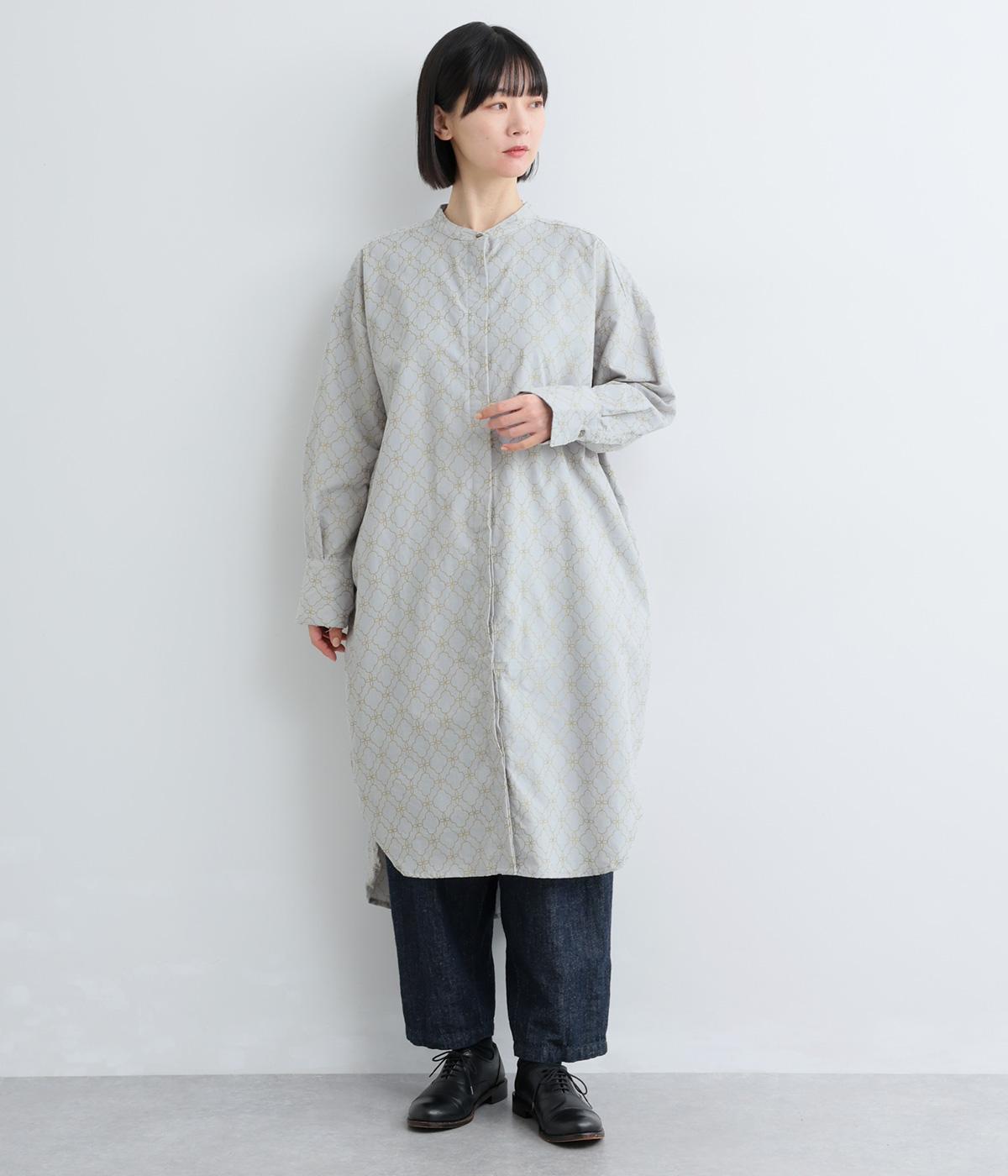 手捺染コットンベルベット　モロッカンプリント　ヒヨクチュニックシャツ(ライトグレー-F)