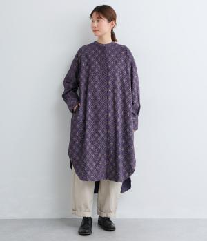 手捺染コットンベルベット　モロッカンプリント　ヒヨクチュニックシャツ(ディープパープル-F)