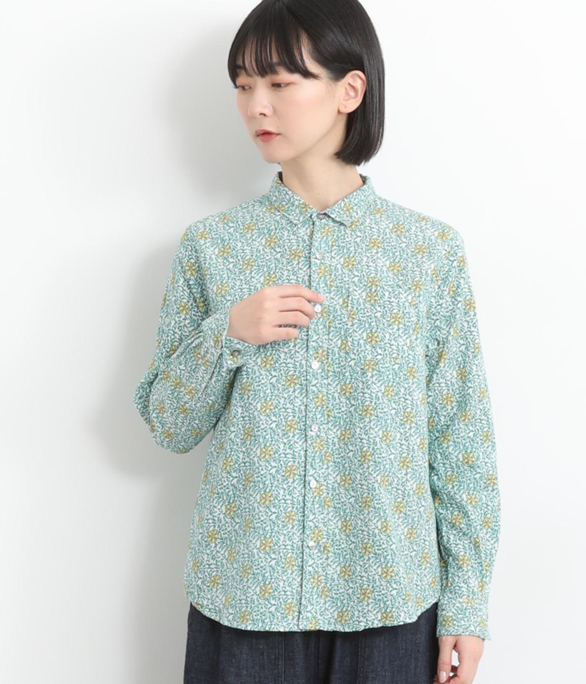 手捺染コットン　バインフラワープリント　レギュラーシャツ(アイボリー-F)