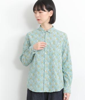 手捺染コットン　バインフラワープリント　レギュラーシャツ(アイボリー-F)