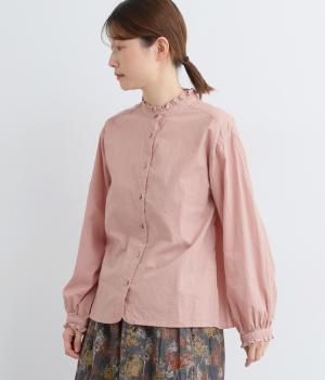 コットン　フリルカラーブラウス(ダウンピンク-F)