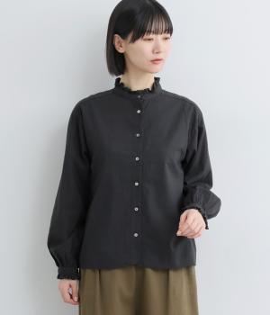 コットン　フリルカラーブラウス(ブラック-F)