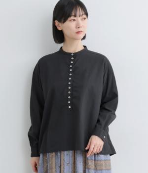 コットン　ロングヘンリープルオーバー(ブラック-F)