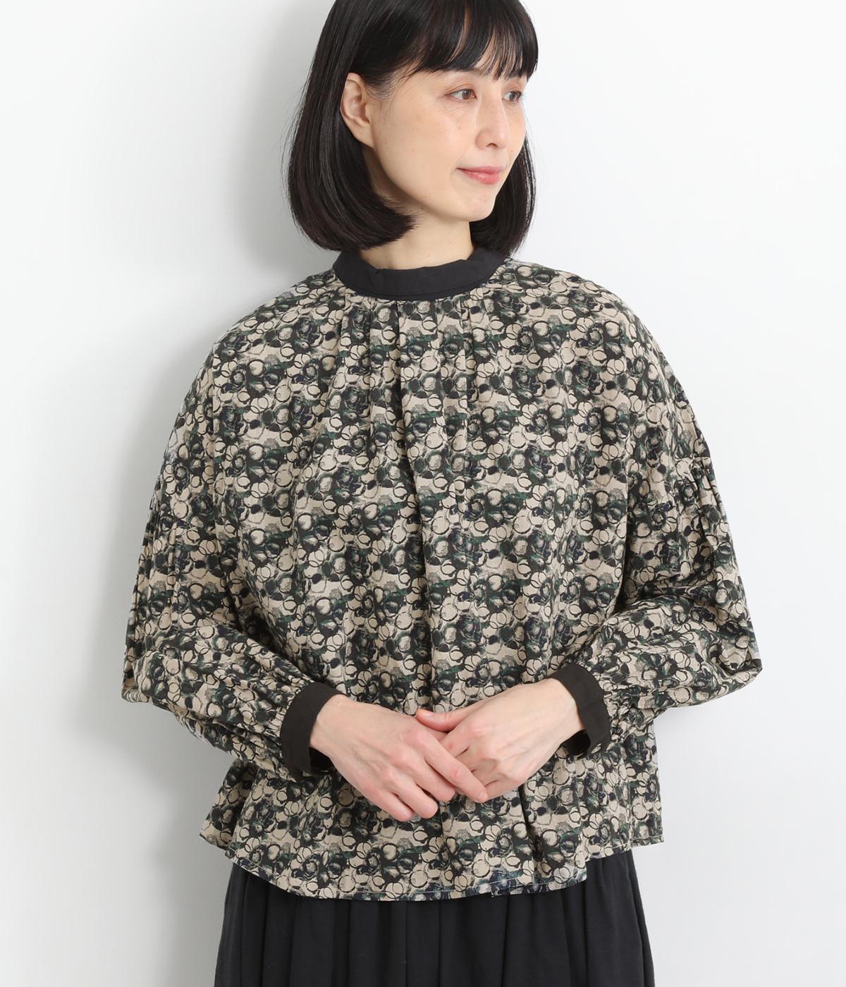 手捺染コットン　フローティングドットプリント　チビ襟2wayブラウス(ベージュ-F)