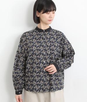 手捺染コットン　フローティングドットプリント　チビ襟2wayブラウス(ダークネイビー-F)