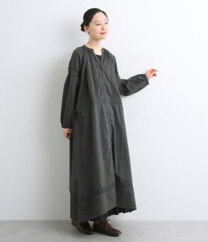 キャンブリック×コットンレース前開きウエストドロストワンピース