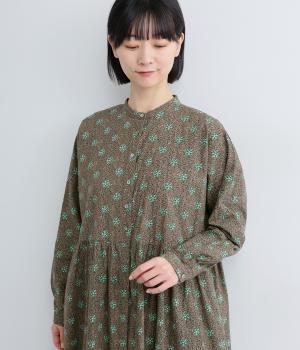 手捺染コットン　バインフラワープリント　ドルマンワンピース