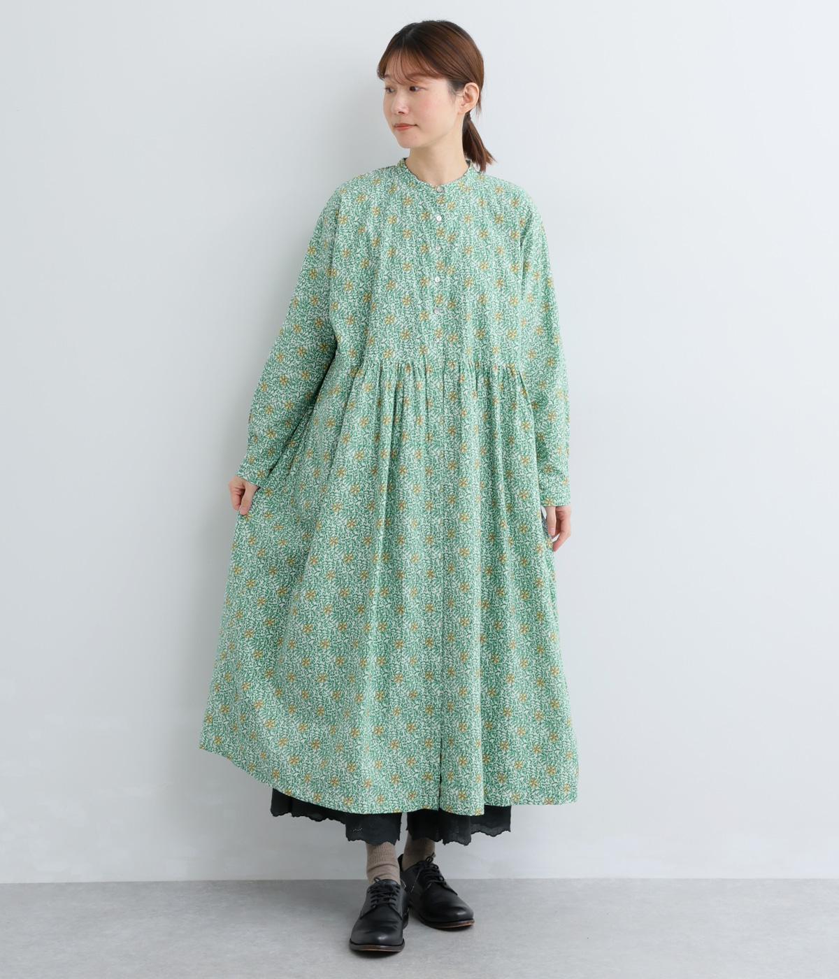 手捺染コットン　バインフラワープリント　ドルマンワンピース(アイボリー-F)