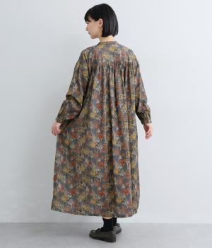 コットン　treesプリント　ヨーク切替えワンピース