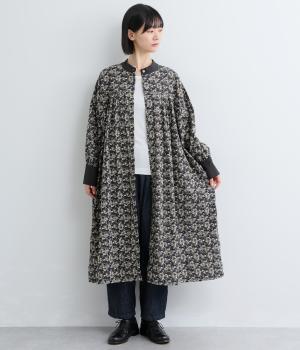 手捺染コットン　フローティングドットプリント　スタンドカラー2wayワンピース(ダークネイビー-F)