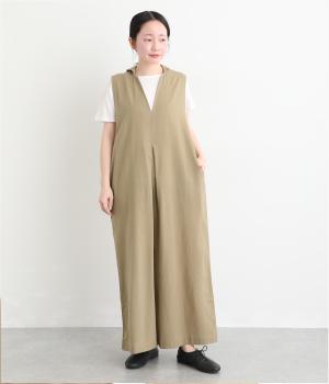 コットンリネンチビ襟付きオールインワン