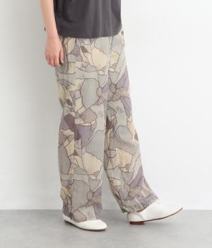 シルクタッチVoileボンドアートプリントリラックスパンツ(ライトグレー-F)