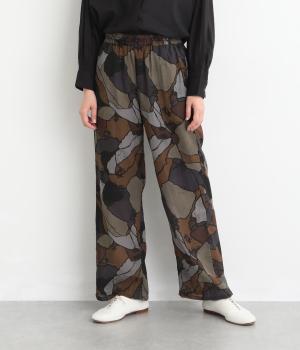 シルクタッチVoileボンドアートプリントリラックスパンツ(ブラウン-F)