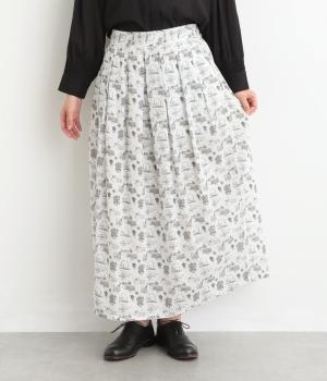 コットンジョーゼットノスタルジックプリントタックロングスカート