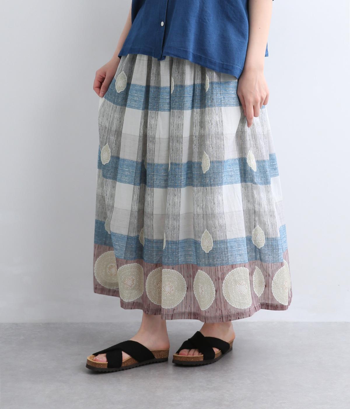 Light Voile　箔ロータスプリント　ギャザースカート(オフホワイト-F)