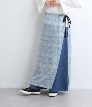 シルクタッチボイルArt Nouveauプリント　ラップスカート(グレー-F)