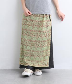 シルクタッチボイルArt Nouveauプリント　ラップスカート(ライム-F)
