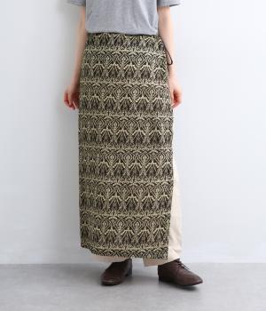 シルクタッチボイルArt Nouveauプリント　ラップスカート(ブラック-F)