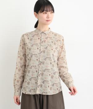 コットンジョーゼットノスタルジックプリントレギュラーシャツ