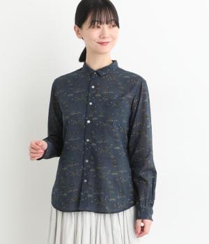 コットンジョーゼットノスタルジックプリントレギュラーシャツ(ネイビー-F)