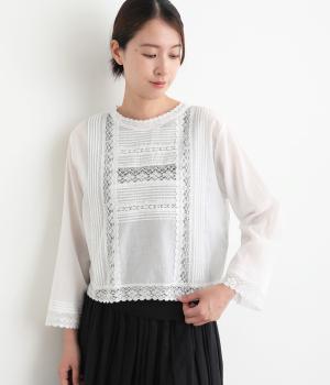 Light Voile×マニーレース2wayリボン開きブラウス