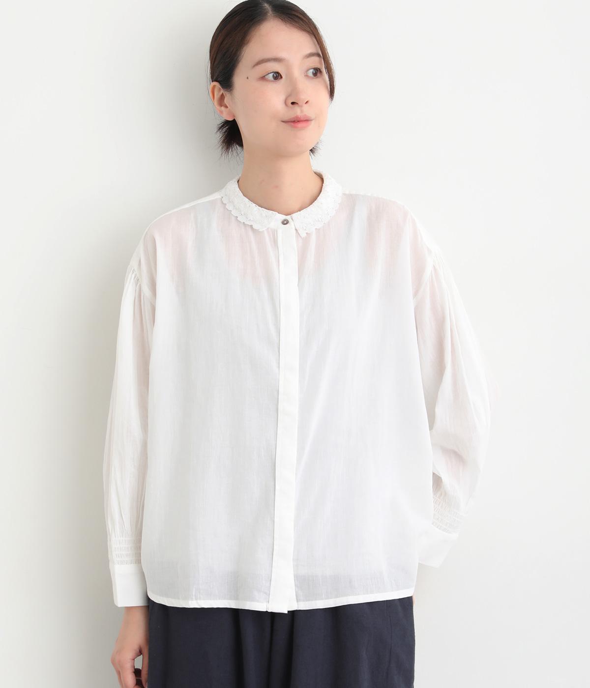 Light Voile×マニーレースレース襟ブラウス(ホワイト-F)