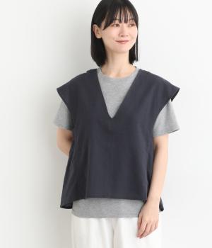 コットンリネンVネックベスト(ネイビー-F)