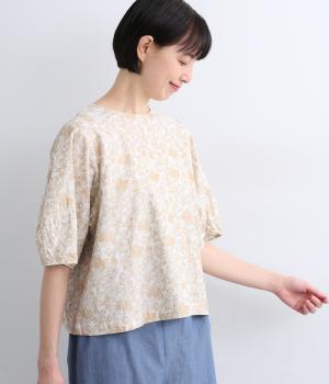 手捺染　コットンモダールMIENAIプリント　コクーンスリーブ2wayプルオーバー(アイボリー-F)