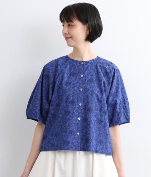 手捺染　コットンモダールMIENAIプリント　コクーンスリーブ2wayプルオーバー(ブルー-F)