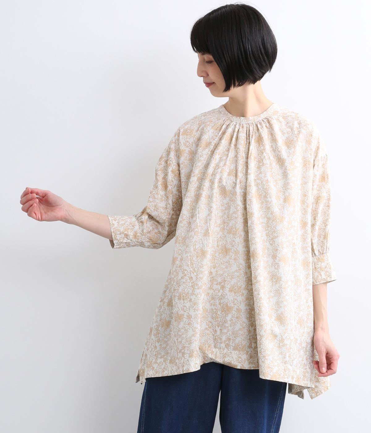 手捺染　コットンモダールMIENAIプリント　ワイドヘム2wayプルオーバー(アイボリー-F)