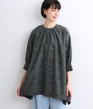 手捺染　コットンモダールMIENAIプリント　ワイドヘム2wayプルオーバー(チャコールグレー-F)