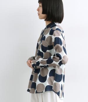 手捺染　コードコットン　まるまるプリント　レギュラーシャツ(オフホワイト-F)